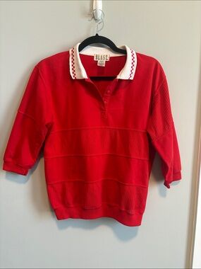 Vintage Blast Red Polo-Style Knit Sweater